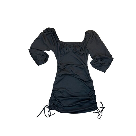 (6 for $25) Lantern Sleeve Ruched Mini Dress in Black Size Small - Picture 3 of 11